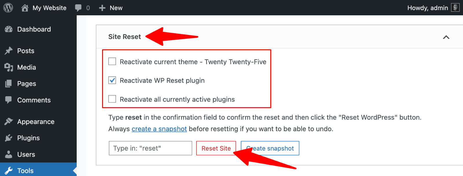 إعادة تعيين WP> إعادة تعيين الموقع” class=”wp-image-814481″ data-lazy- src=”https://zoon1.com/wp-content/uploads/2025/05/WP-Reset-site-reset.png”/><img data-lazyloaded=