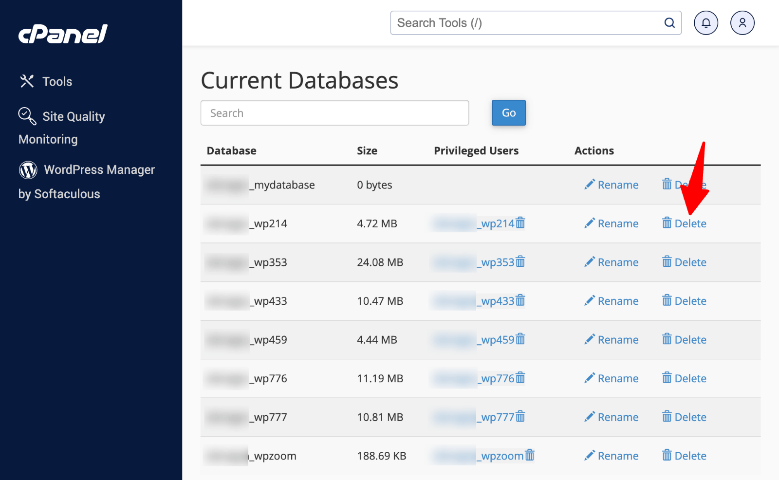 CPANEL> قواعد بيانات MySQL> حذف قاعدة البيانات” class=”wp-image-814500″ data-lazy- src=”https://zoon1.com/wp-content/uploads/2025/05/cPanel-MySQL-Databases-dalete.png”/><img data-lazyloaded=