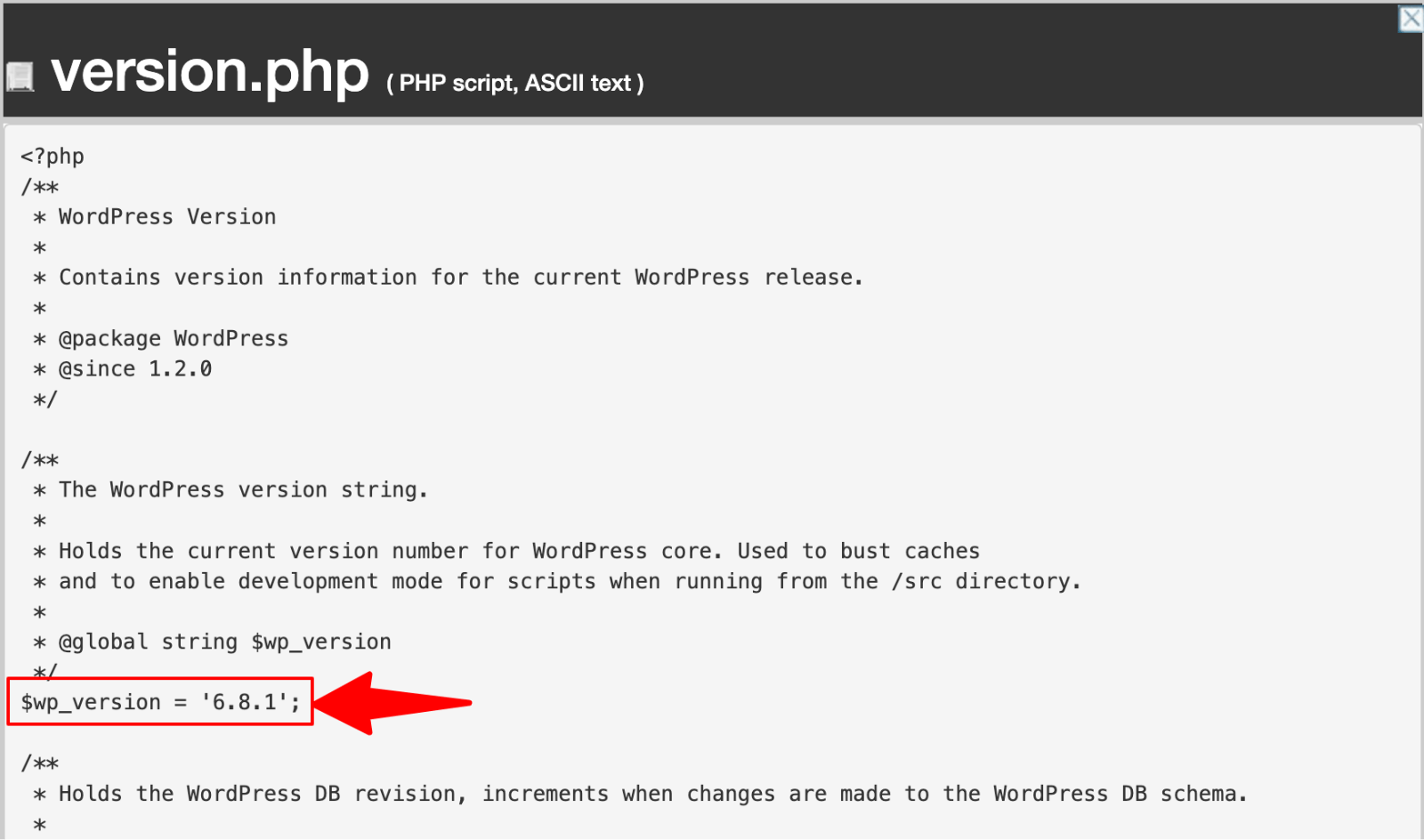 إصدار WordPress في version.php