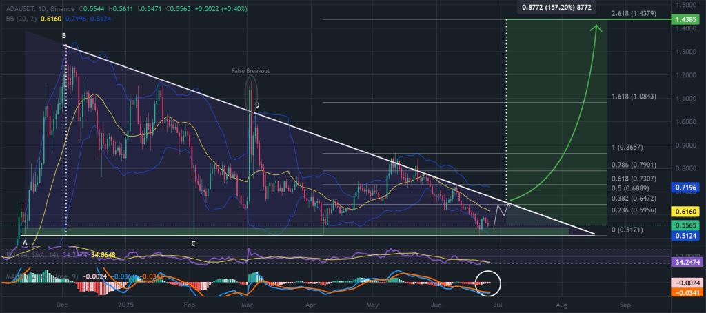 برايسانو برايس الرسم البياني لمدة يوم واحد ، نمط مثلث تنازلي. المصدر: TradingView ، Binance.