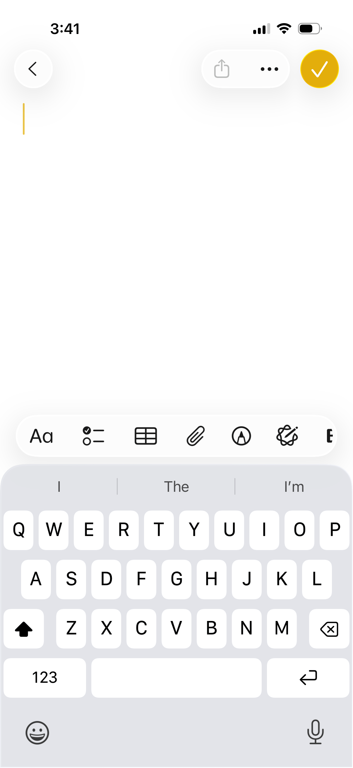 لقطة شاشة لتطبيق ملاحظات iOS 26.
