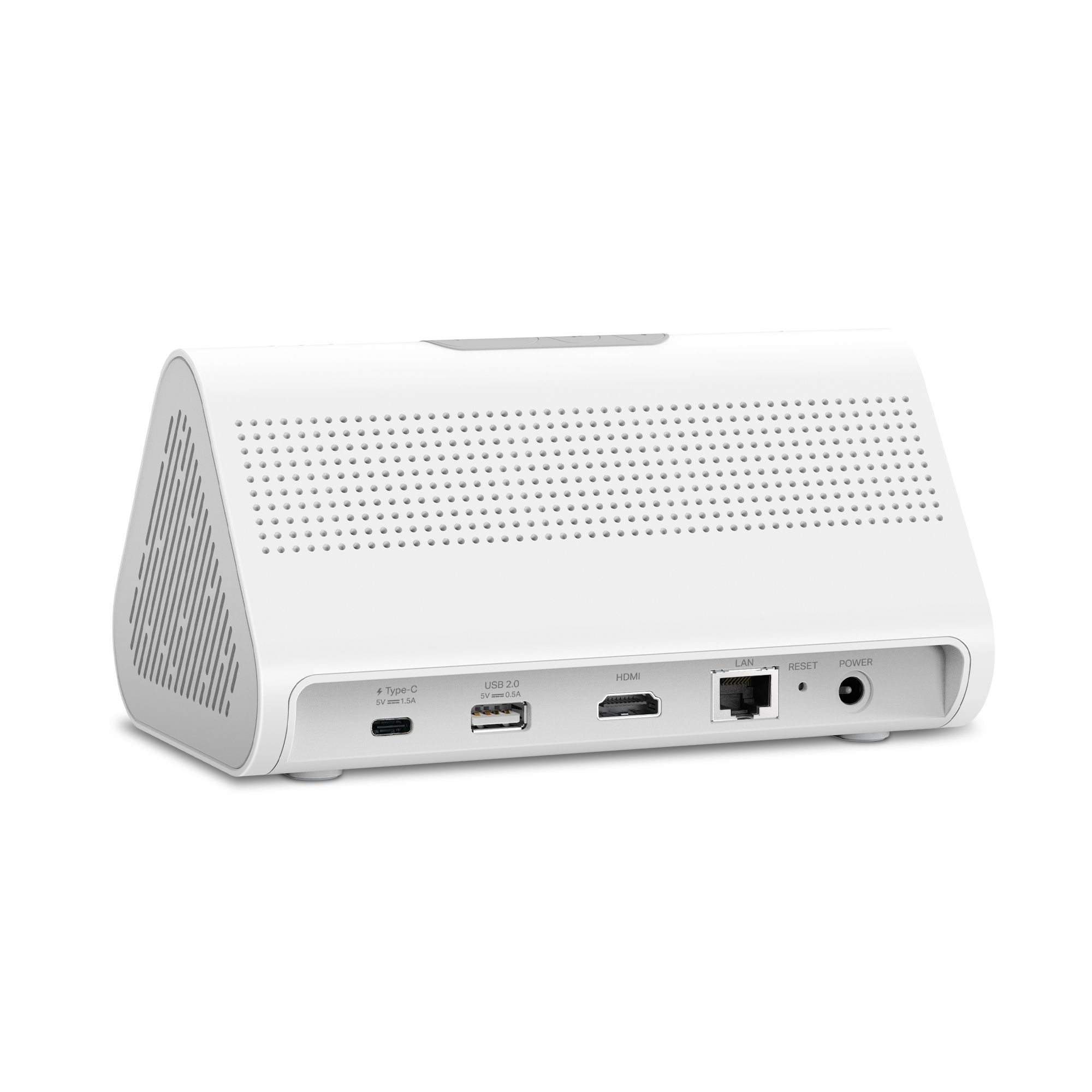 يحتوي Homebase على العديد من المنافذ ، بما في ذلك USB لشحن جهاز لوحي متصل ، HDMI للاتصال بتلفزيون أو مراقبة ، وإيثرنت.