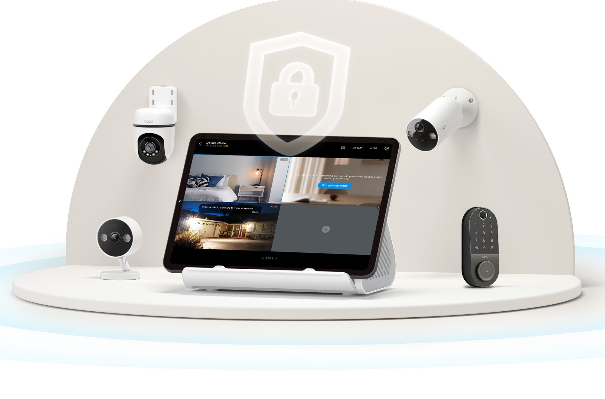 يعد Homebase Homebase (H500) Tapo نظام تحكم مركزي لكاميرات Tapo والأجهزة المنزلية الذكية. يمكن توصيله بجهاز لوحي لعرض اللقطات.