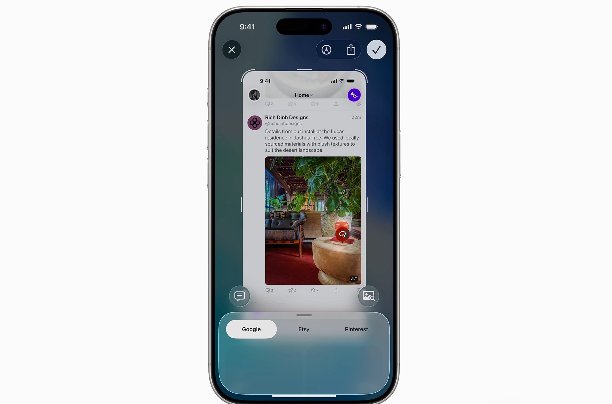 لقطة شاشة لخيارات البحث المرئي في iOS 26.