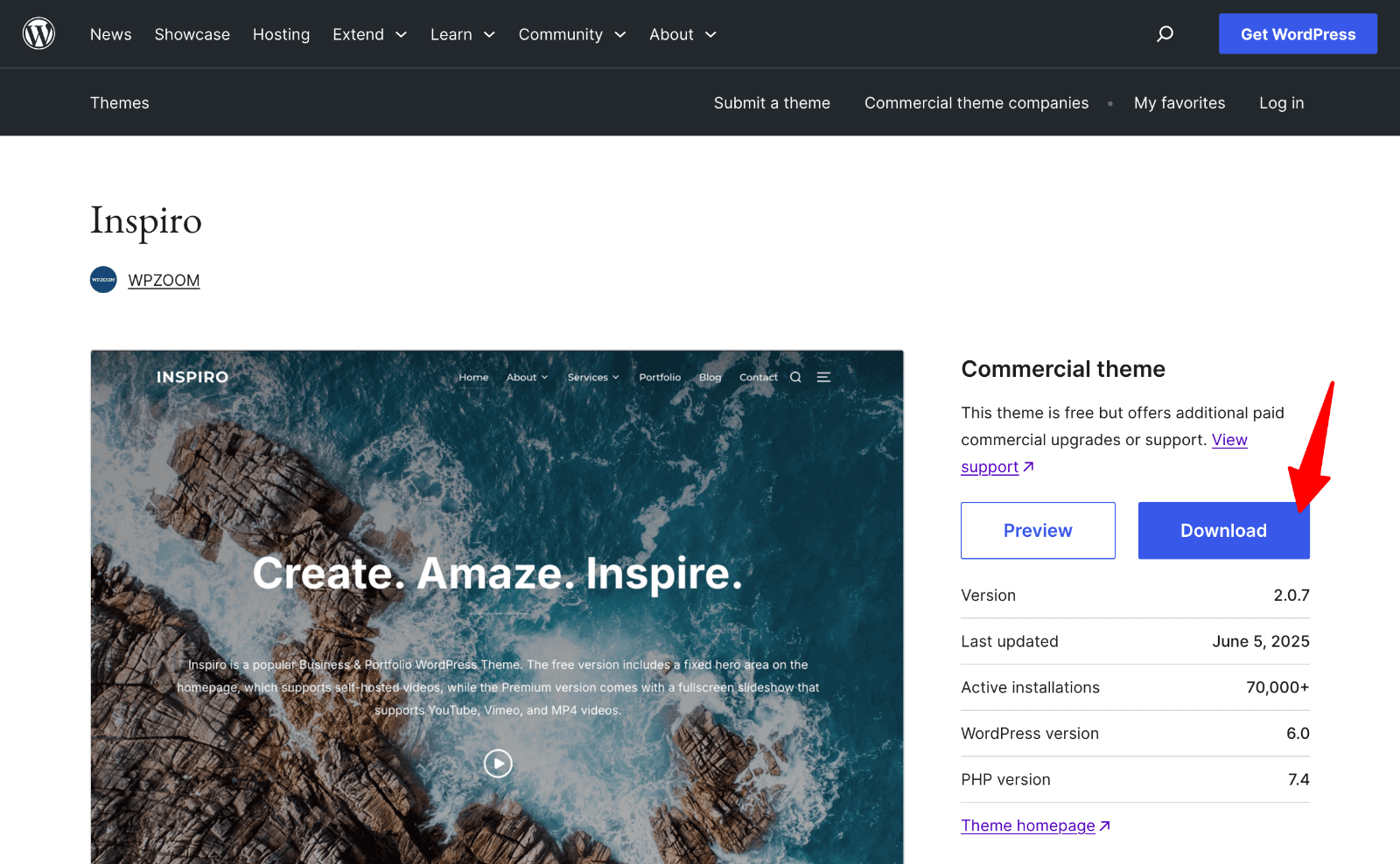 موضوع Inspiro على WordPress.org