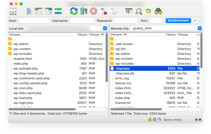 Filezilla - Htaccess